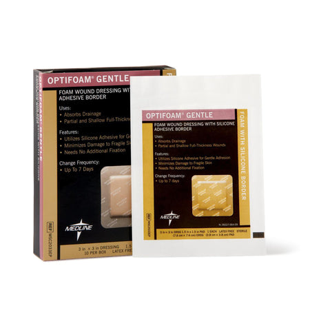 Medline MSC2033EP Optifoam Gentle Foam Dressing, 3 x 3 Inch, Up to 4 Inch Length, Tan