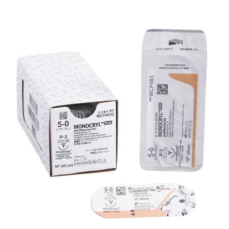 Ethicon MCP493G Monocryl Plus Poliglecaprone 25 with Irgacare MP Antibacterial Suture Absorbable Needle