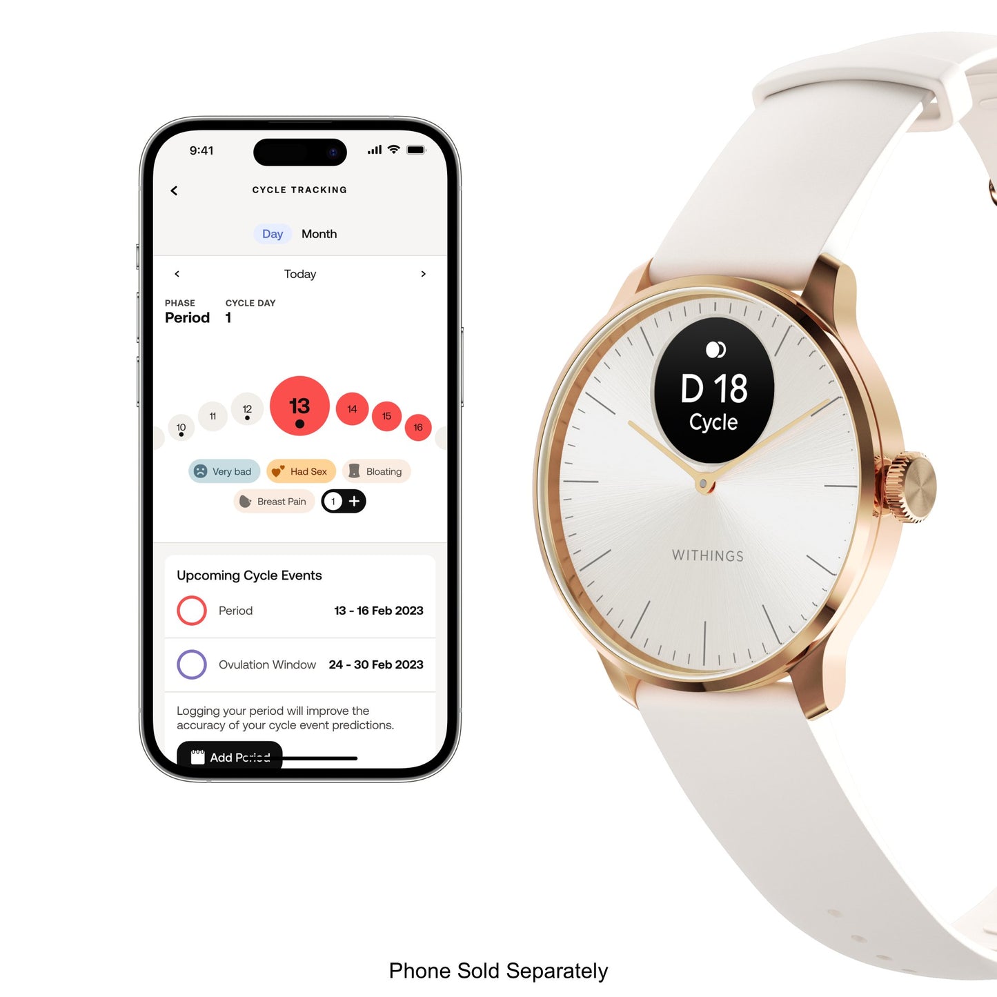 Withings ScanWatch Light Smart Watch, 37mm, Sand