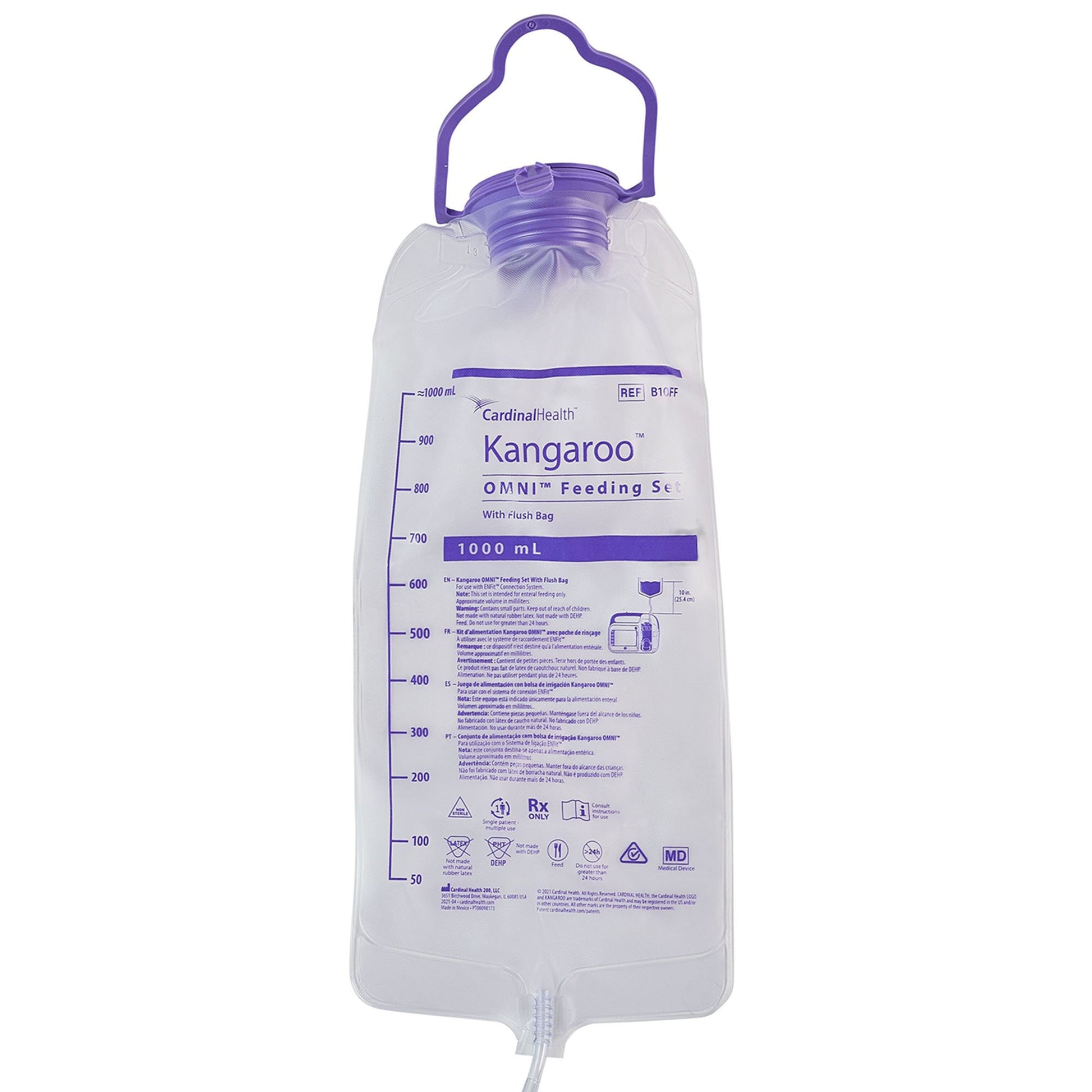 In stock Cardinal Health B10FF Kangaroo OMNI 1000 mL feed bag flush sets ready for delivery from Lexicon Medical Supply in Tucson, 
