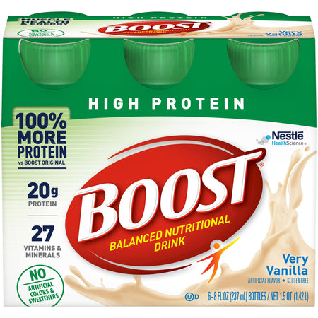 Nestle Healthcare Nutrition 41679941362 Boost High Protein Vanilla Complete Nutritional Drink, 8 oz. Bottle
