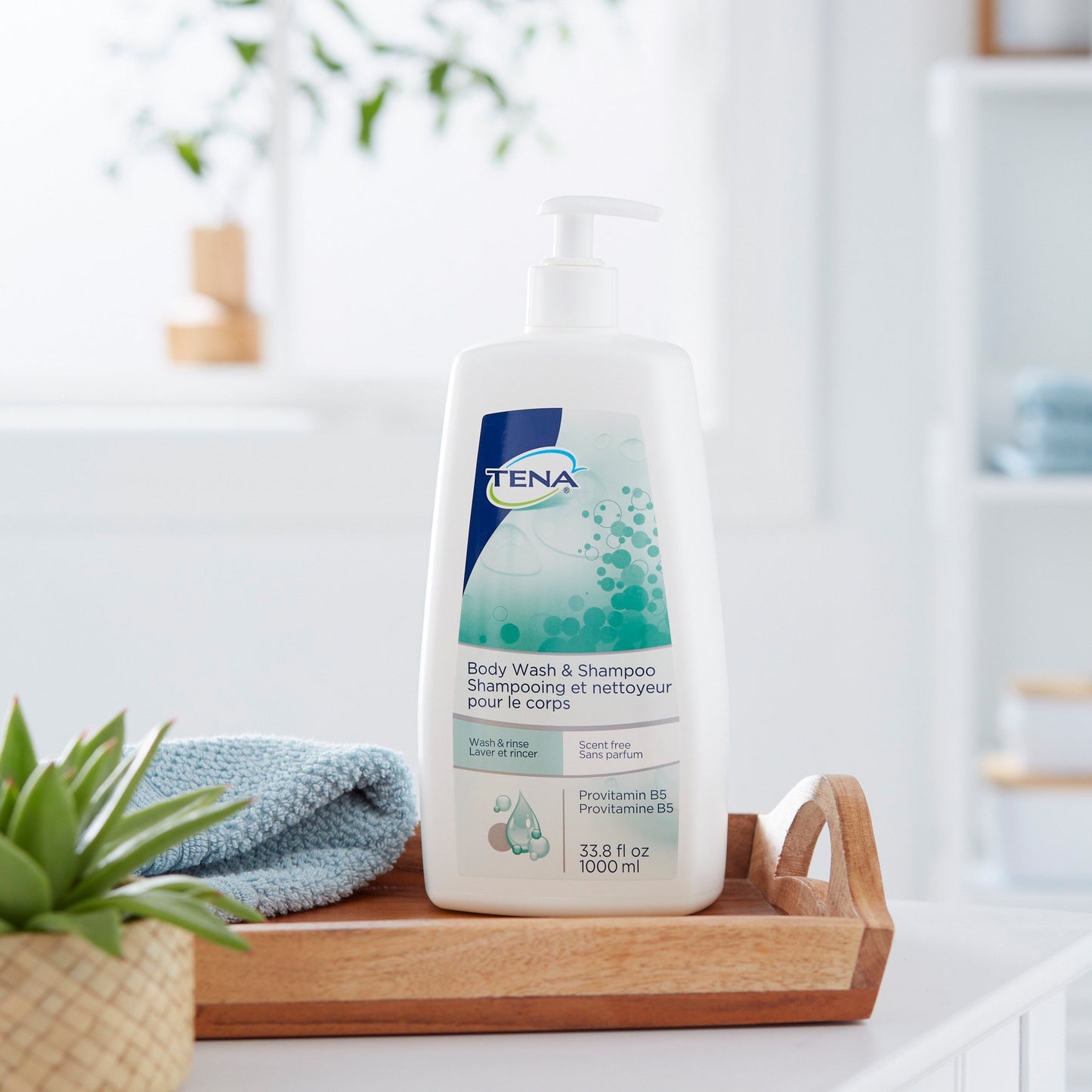 Tena Unscented Shampoo and Body Wash, Pump Bottle, 1,000 mL