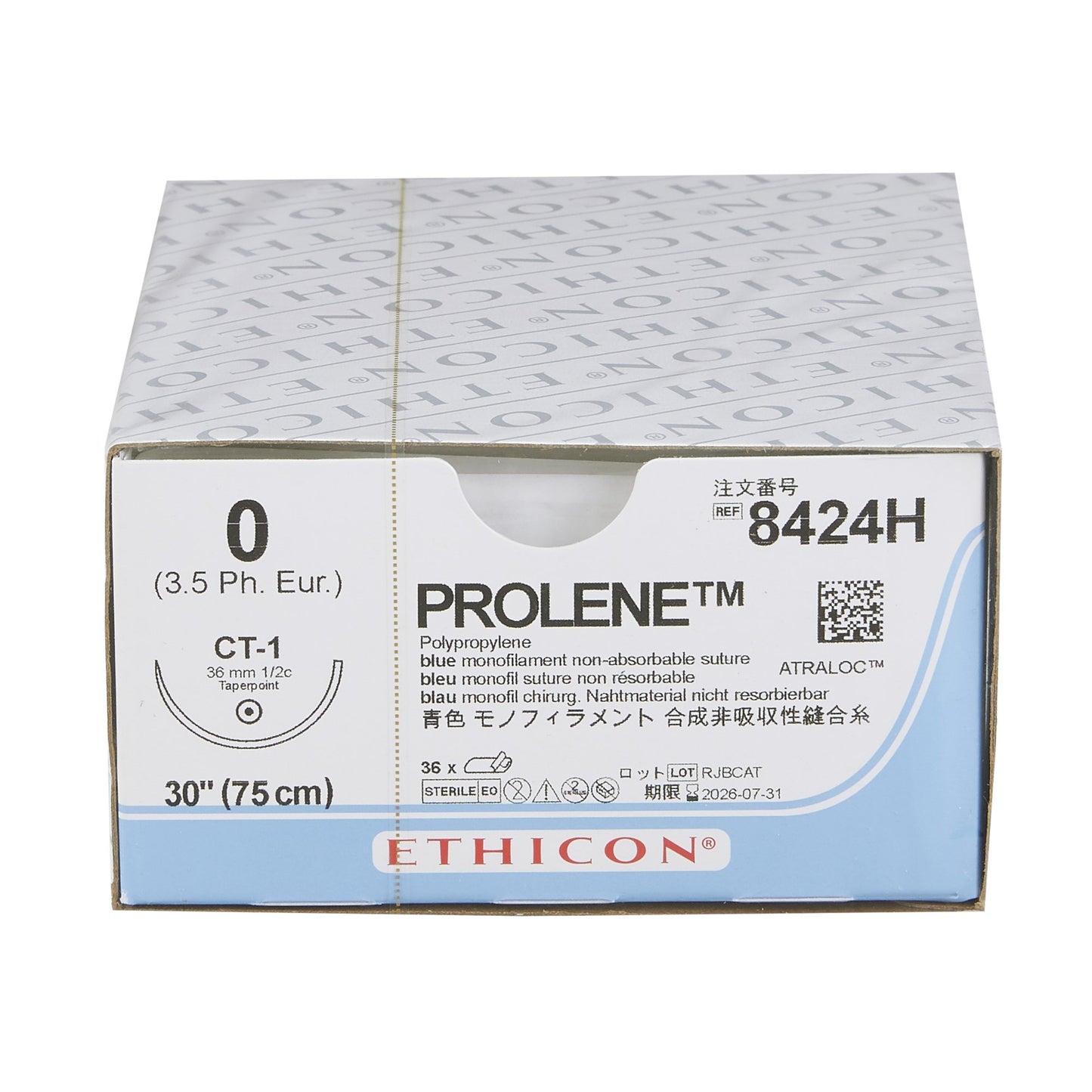 Ethicon Nonabsorbable Suture with Needle Prolene™ Polypropylene CT-1 1/2 Circle Taper Point Needle Size 0 Monofilament