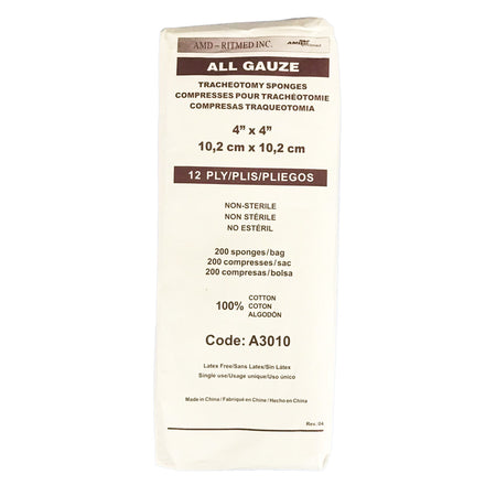 AMD Ritmed A3010 Tracheostomy Dressing, 4 x 4 Inch, 12-Ply