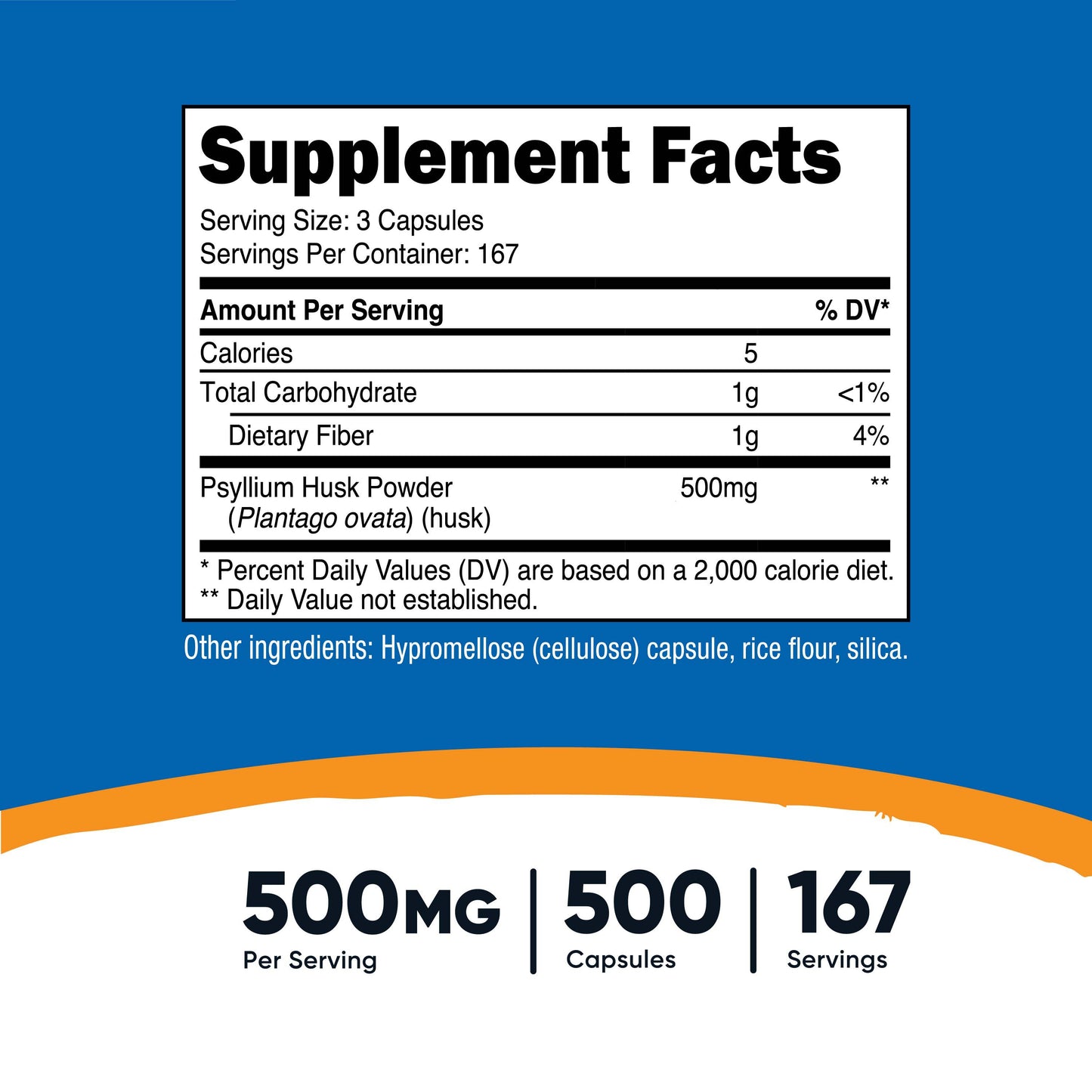 Dietary Supplement nutricost® Psyllium Husk 500 mg Strength Capsule 500 Per Bottle