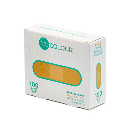 Tru-Colour TCB-ALS100 Skin Tone Shade Fabric Bandage Adhesive Strips – Beige, 1 x 3 Inch