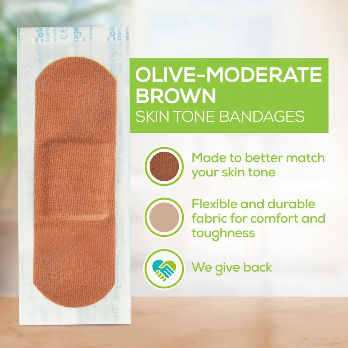 Tru-Colour Skin Tone Shade Fabric Bandage Adhesive Strips – Olive, 1 x 3 Inch