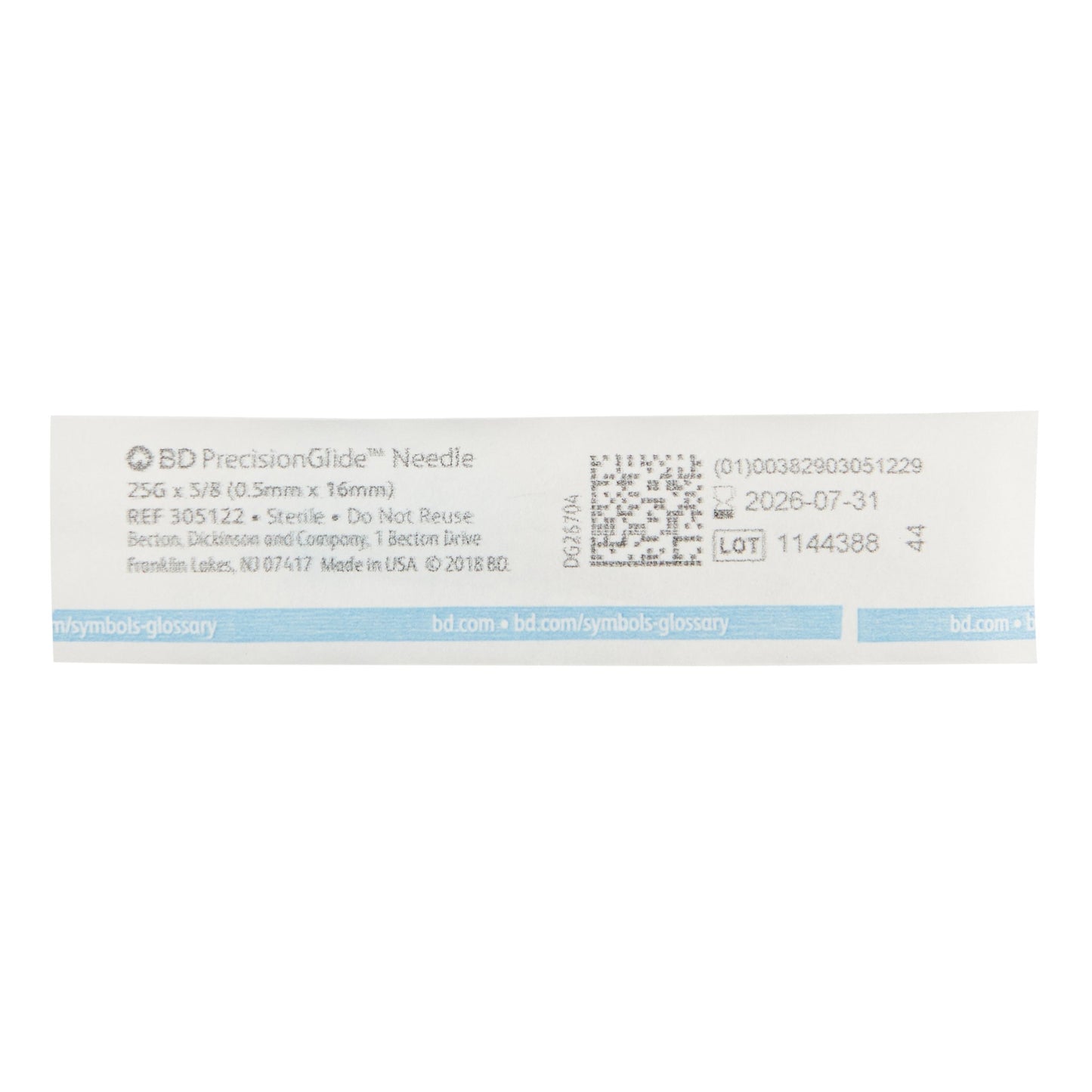 BD 305122 PrecisionGlide™ Hypodermic Needle, 25 Gauge, 5/8 Inch Length