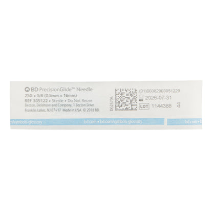 BD 305122 PrecisionGlide™ Hypodermic Needle, 25 Gauge, 5/8 Inch Length