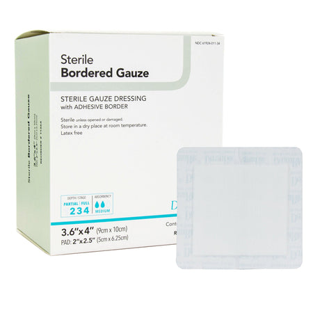 DermaRite 11364 Gauze Adhesive Dressing, White, Sterile, 3-3/5 x 4 inch