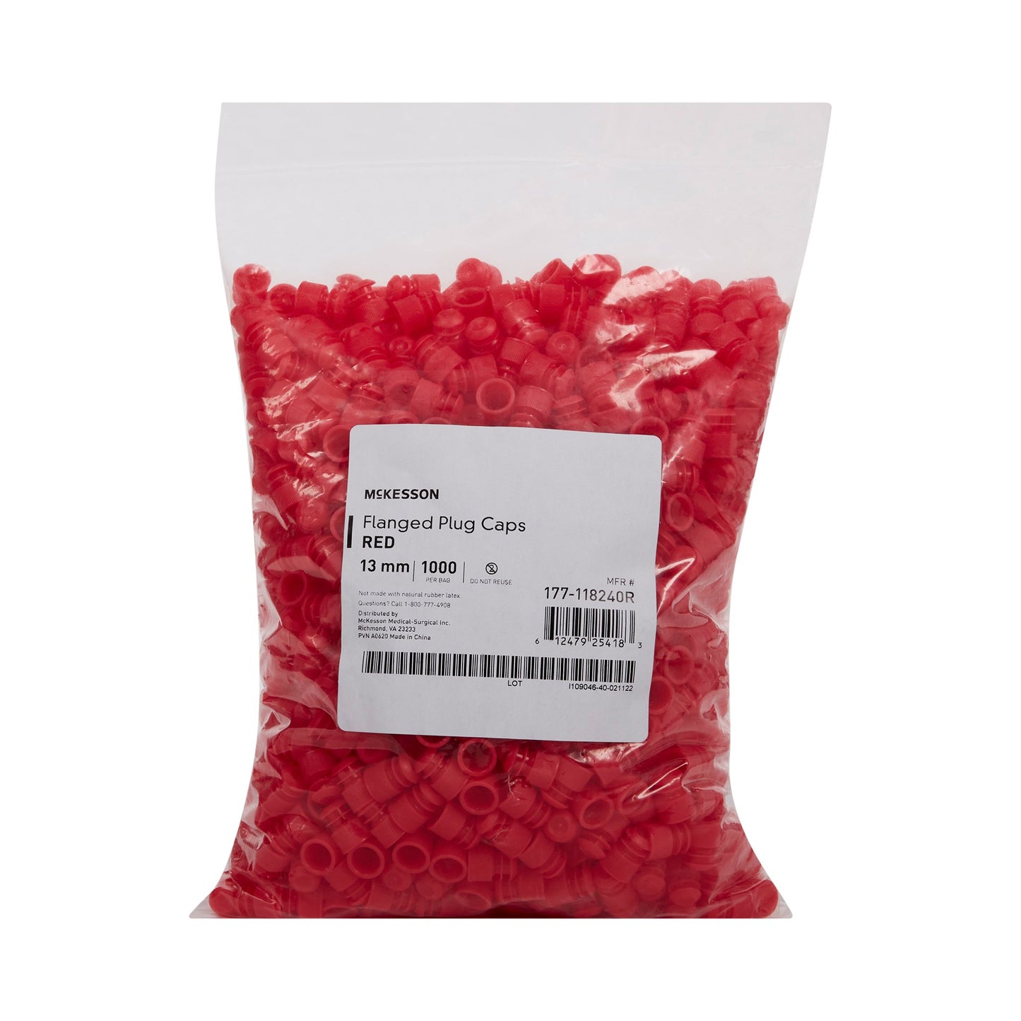 McKesson Tube Closure Flanged Plug Cap Red Polyethylene 1000 per Bag