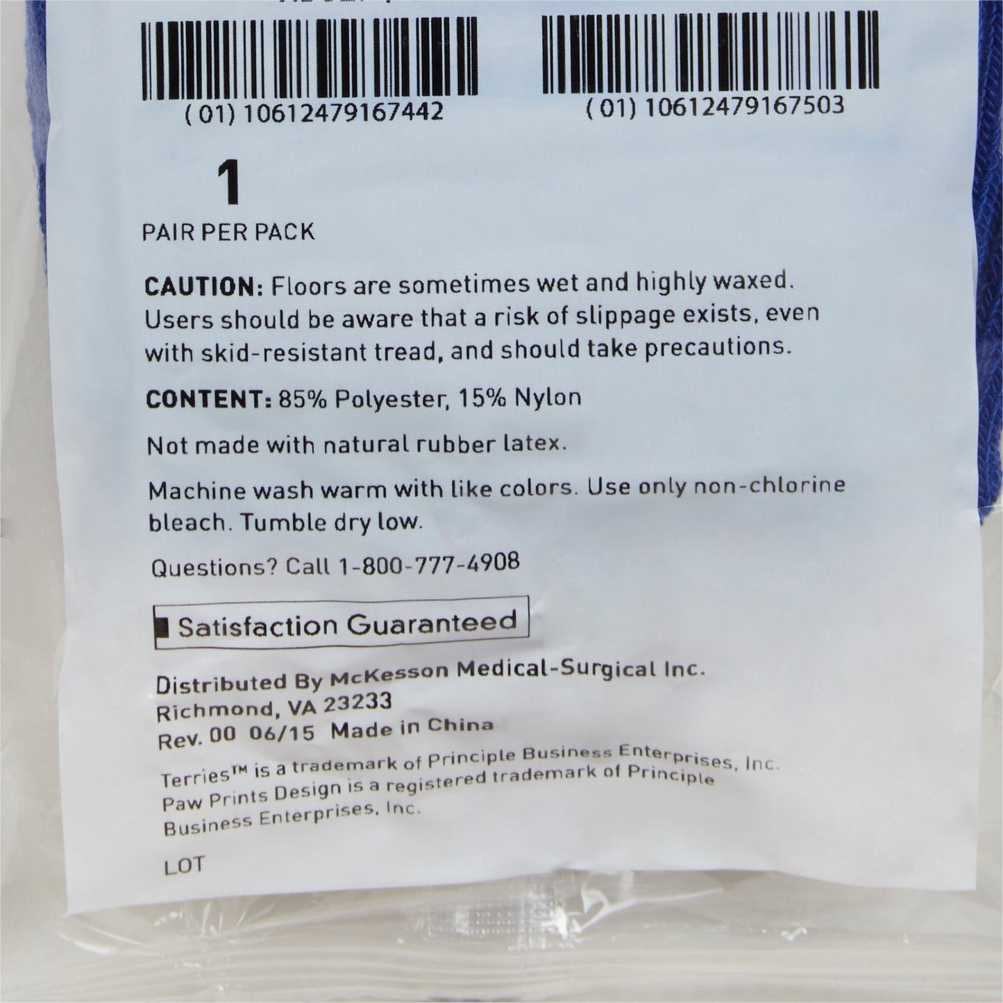 McKesson Terries™ Adult Slipper Socks, X-Large, Royal Blue