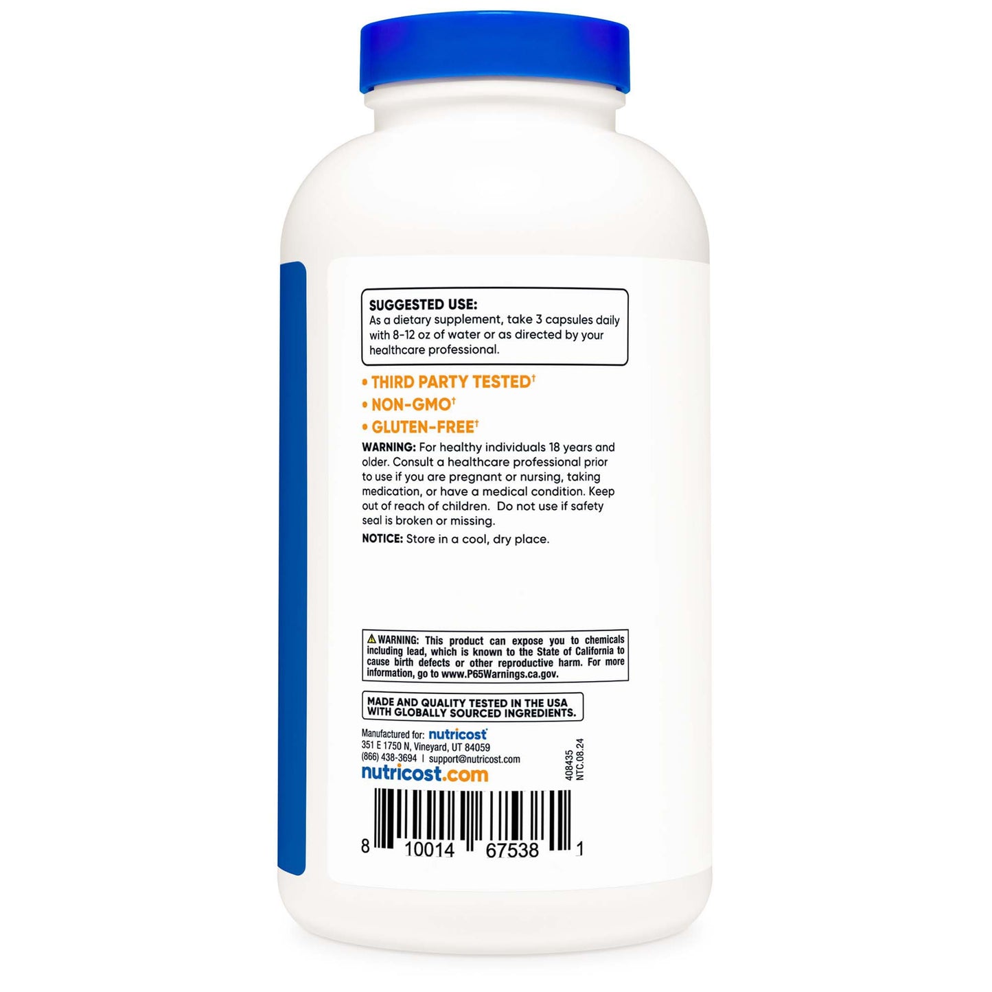 Dietary Supplement nutricost® Psyllium Husk 500 mg Strength Capsule 500 Per Bottle