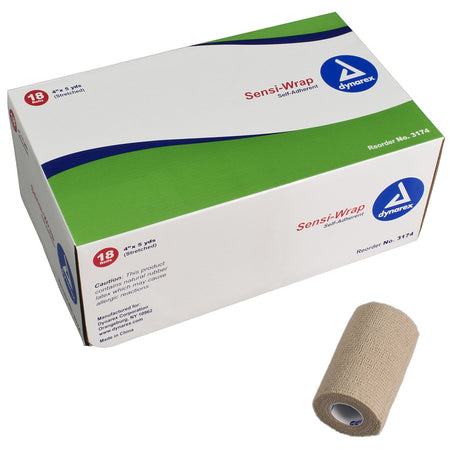 Dynarex 3174 Sensi-Wrap Self-adherent Closure Cohesive Bandage, 4 Inch x 5 Yard