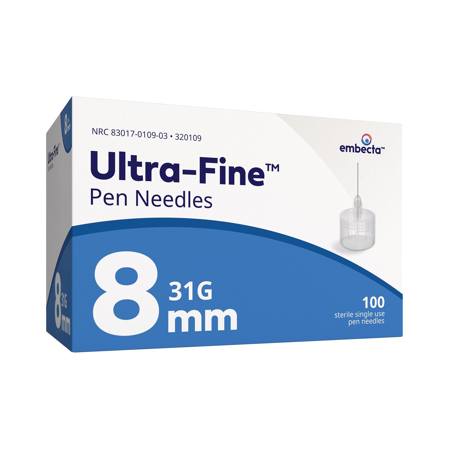 Embecta 320109 Standard Insulin Pen Needle Ultra-Fine III™ 31 Gauge 8 mm Length NonSafety