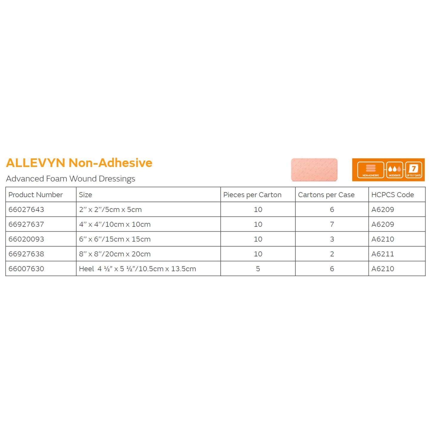 Allevyn Classic Nonadhesive without Border Foam Dressing, 2 x 2 Inch