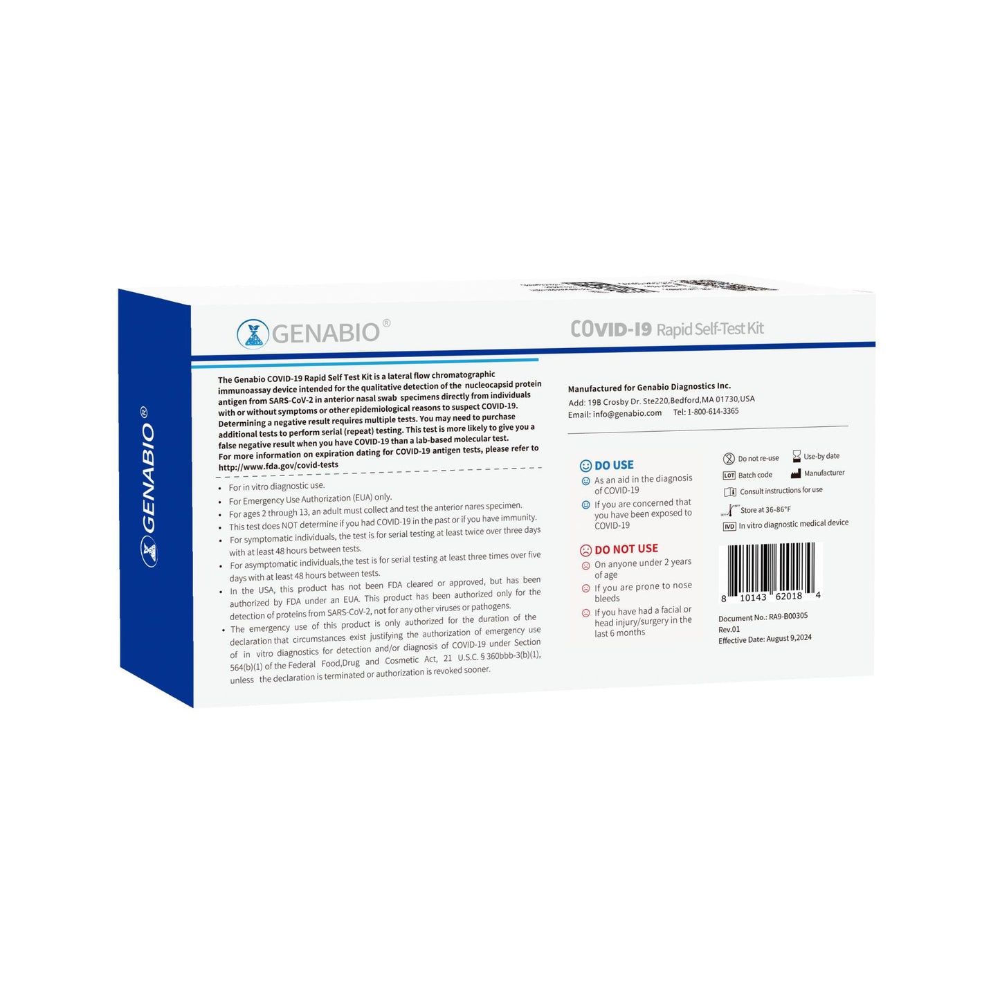 Genabio® COVID-19 at Home Rapid Self-Test Kit, Five Tests per Pack