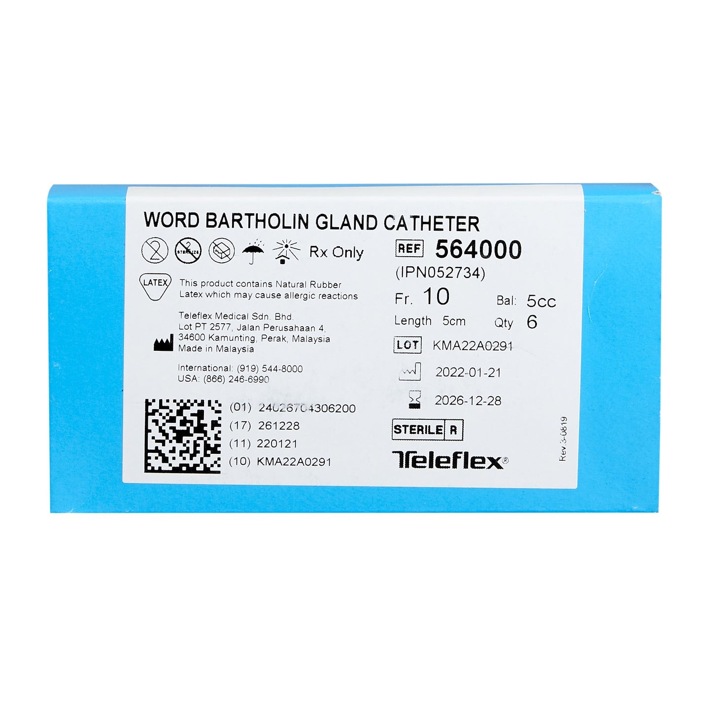 Bartholin Gland Word Catheter 10 Fr. 5 cc Balloon Word Bartholin Style 5 cm Length