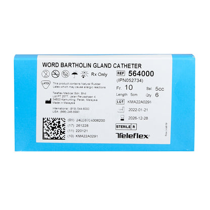 Bartholin Gland Word Catheter 10 Fr. 5 cc Balloon Word Bartholin Style 5 cm Length
