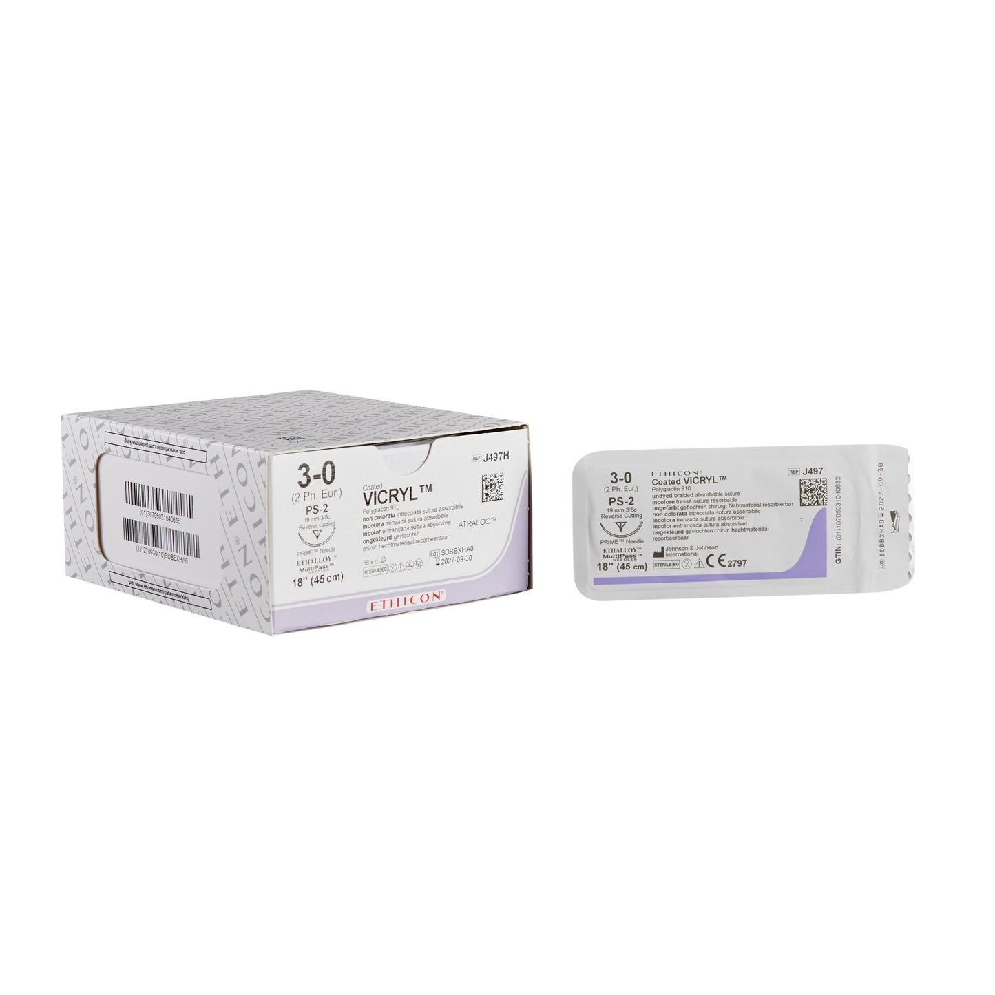 Absorbable Suture with Needle Coated Vicryl™ Polyglactin 910 PS-2 3/8 Circle Precision Reverse Cutting Needle Size 3-0 Braided