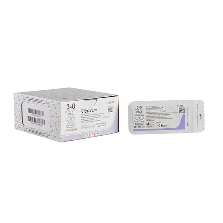 Ethicon J497H Coated Vicryl Polyglactin 910 Absorbable Suture with Needle, Size 3-0