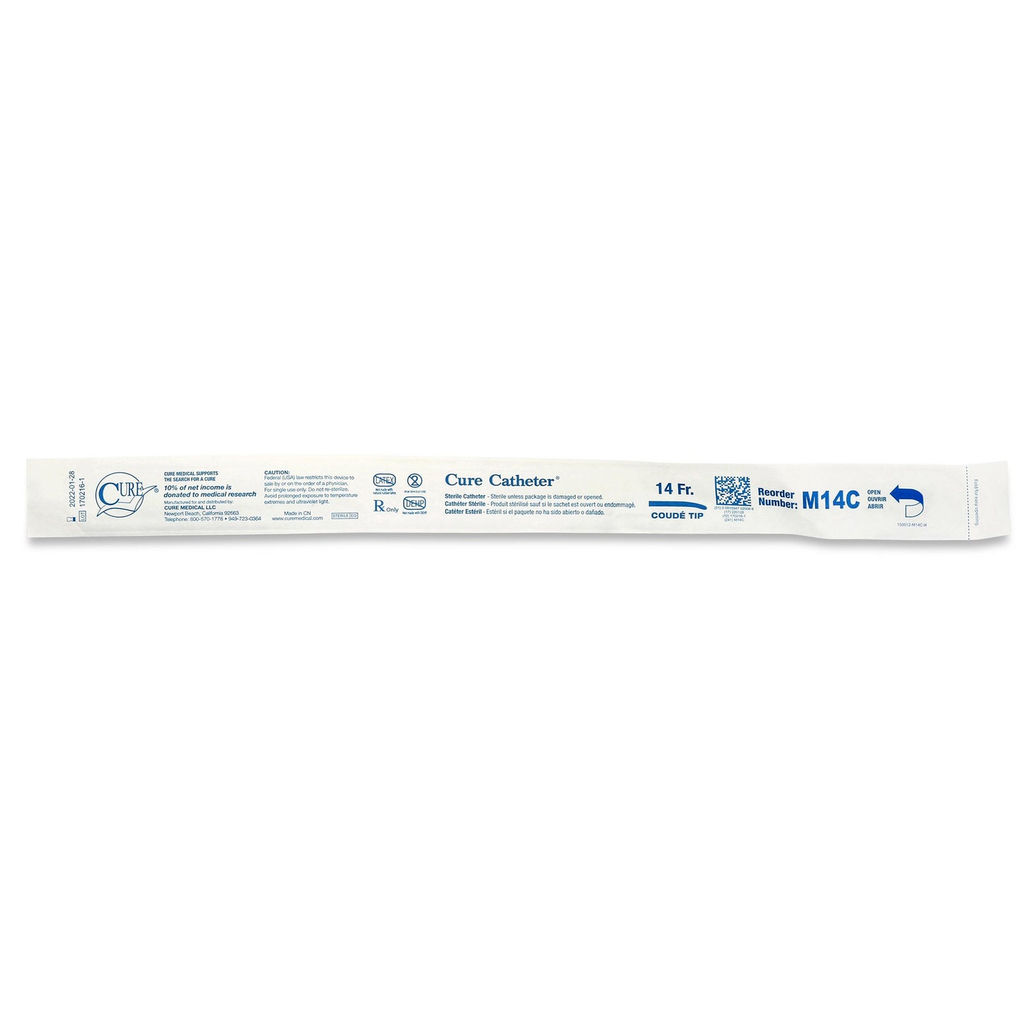 Cure Catheter™ Male Intermittent Catheter, 14 Fr., Coude M14C
