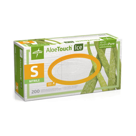 Medline MDS195284 Aloetouch Ice Nitrile Exam Glove, Small, Green