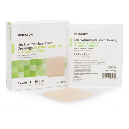 McKesson 4892 Lite Hydrocellular Foam Dressing w/ Silicone Adhesive w/o Border, 3 x 3