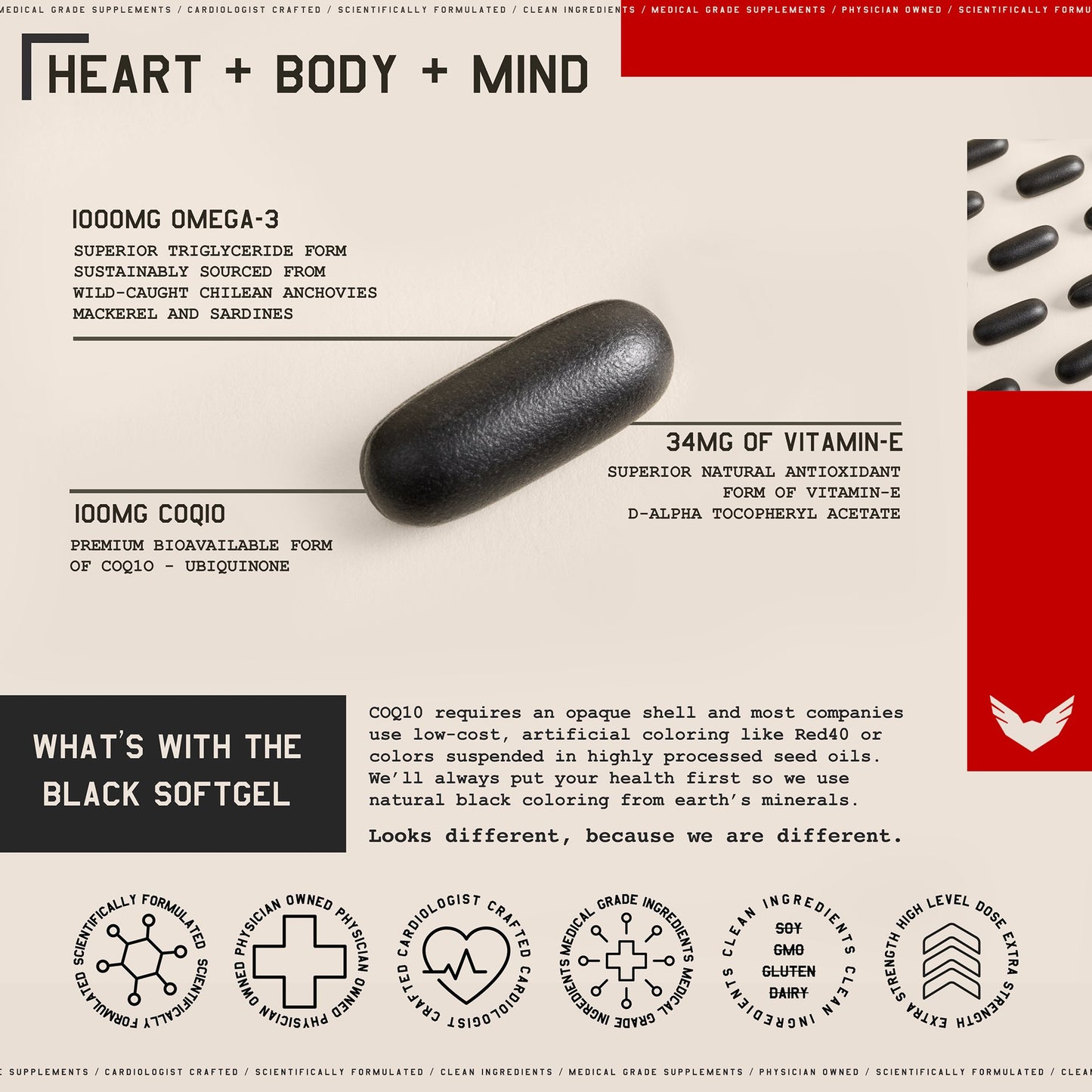 High Level Science Heart + Body + Mind Supplement, Omega-3, CoQ10 & Vitamin E