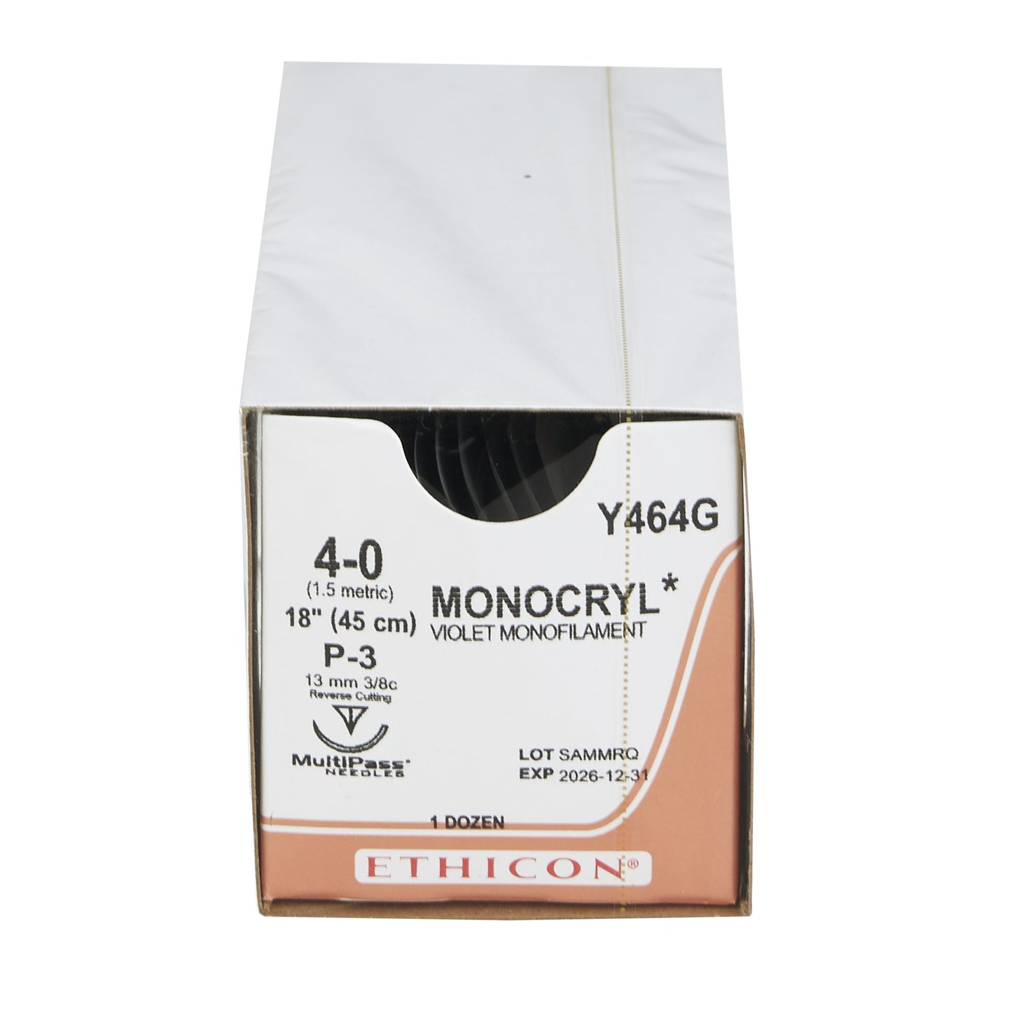 Ethicon Absorbable Suture with Needle Monocryl™ Poliglecaprone P-3 3/8 Circle Precision Reverse Cutting Needle Size 4-0 Monofilament