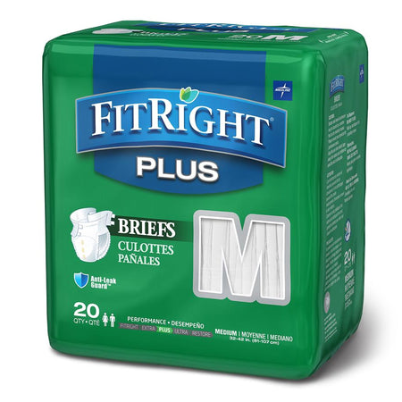 Medline FITPLUSMD FitRight Plus Incontinence Brief, Medium, White, Moderate Absorbency