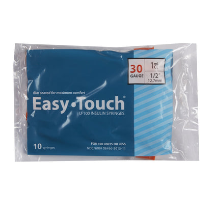 Standard Insulin Syringe with Needle EasyTouch™ 1 mL 1/2 Inch 30 Gauge NonSafety Thin Wall