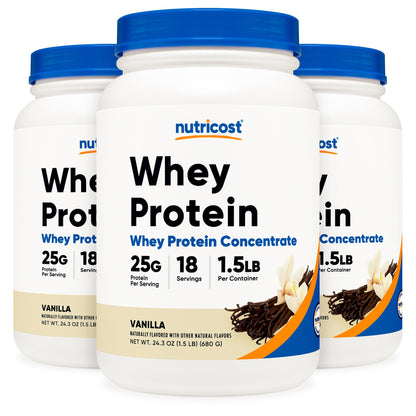 Oral Supplement Nutricost Whey Protein Concentrate Vanilla Flavor Powder 1.5 lb. Canister