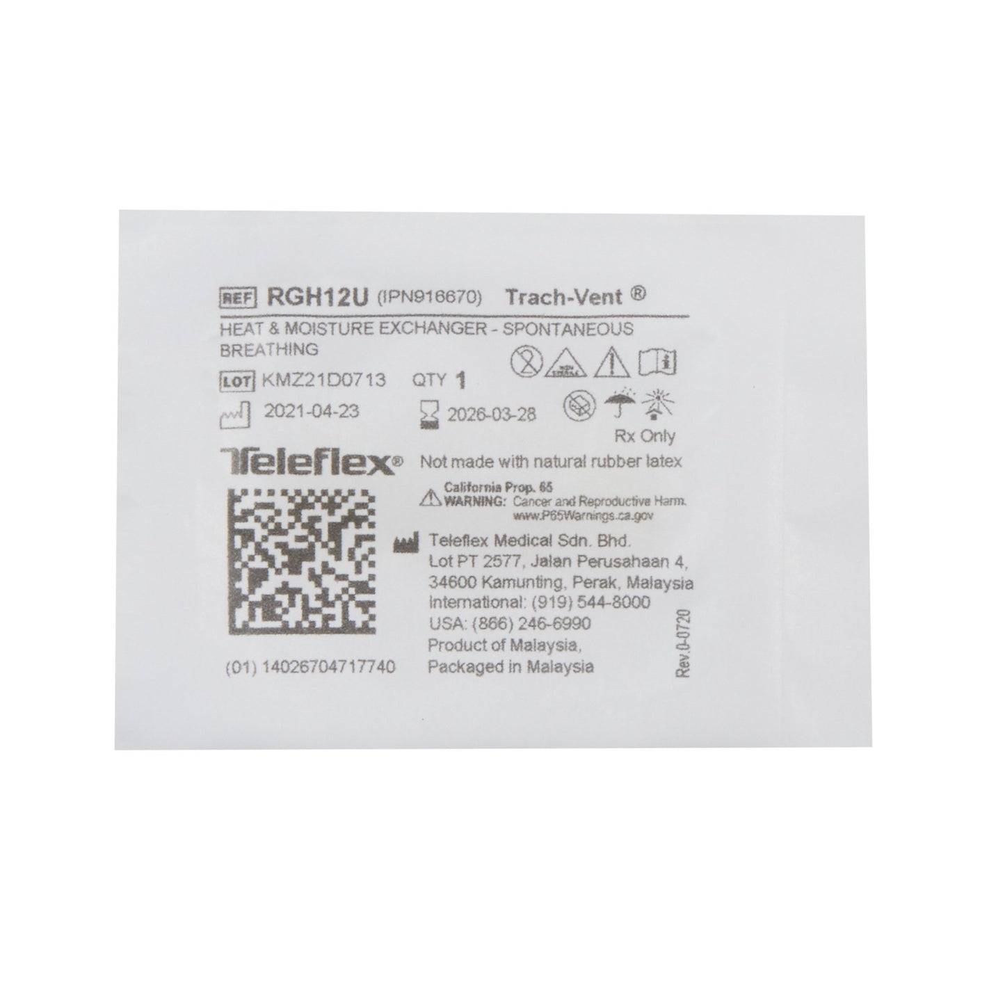 Heat and Moisture Exchanger-Trach Trach-Vent® 32.42 mg H₂O/L @ VT 500 mL 0.59 cm H₂O @ 30 LPM