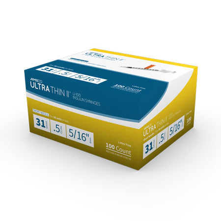 MHC Medical 742 Ultra-Thin II Standard Insulin 0.5 mL Syringe with Needle, 31 Gauge