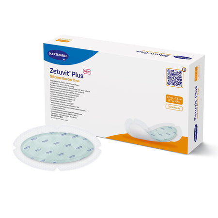 Hartmann 413909 Zetuvit Plus Silicone Border Super Absorbent Dressing, 4.7 x 9 Inch Oval