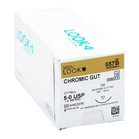 Surgical Specialties 260427 LOOK Chromic Gut Absorbable Suture with Needle, C6 Reverse Cutting