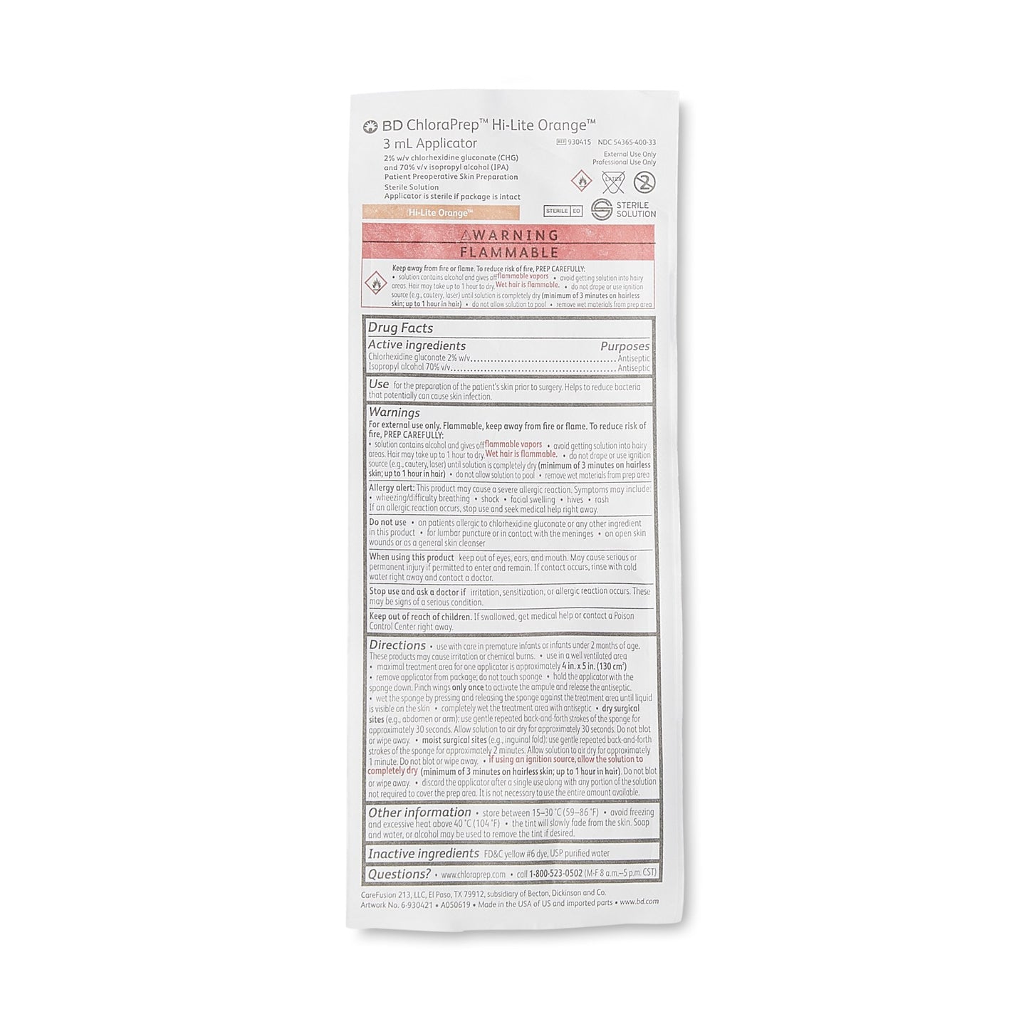 Skin Prep Solution ChloraPrep™ Hi-Lite Orange™ 3 mL Foam Applicator 2% / 70% Strength CHG (Chlorhexidine Gluconate) / Isopropyl Alcohol Sterile