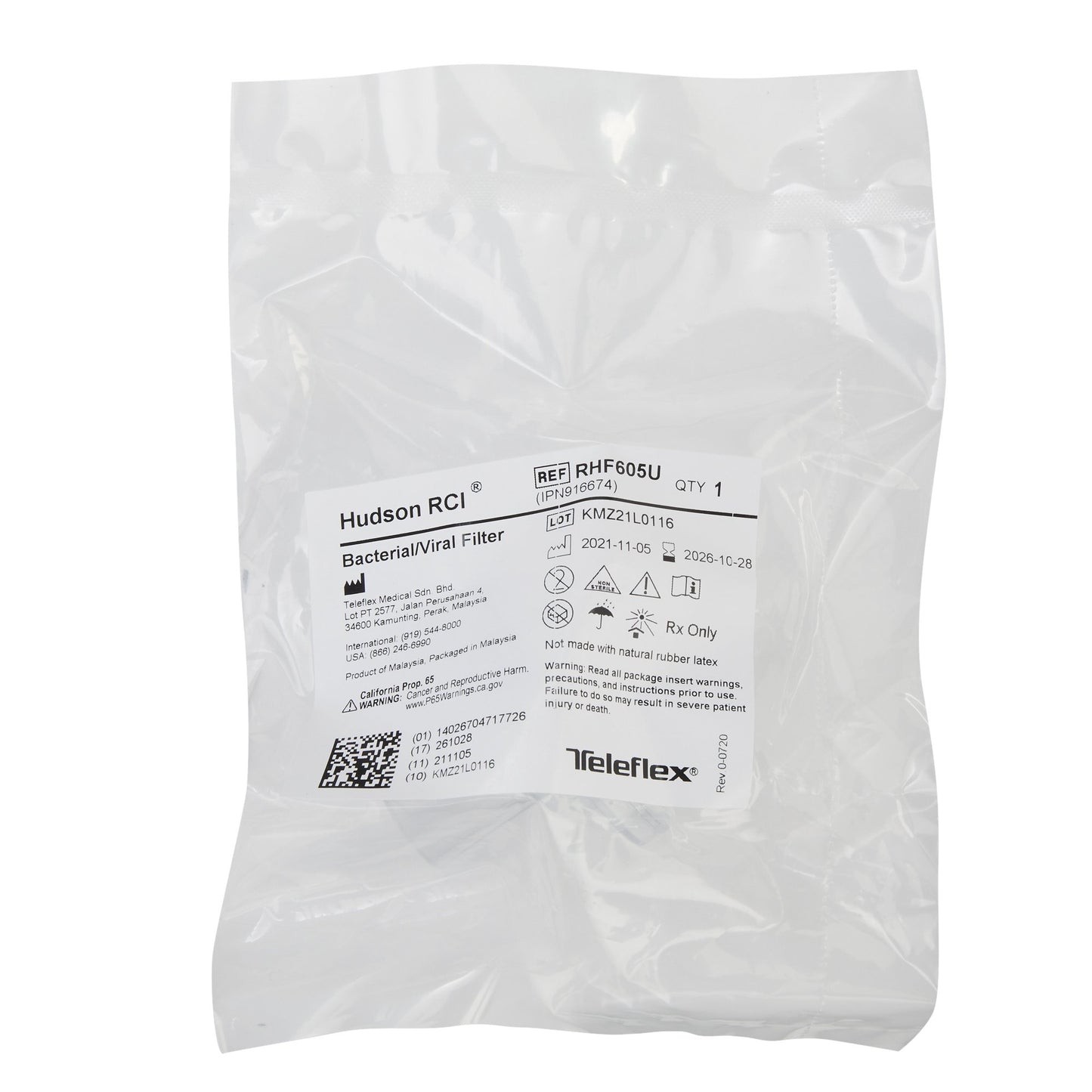 Bacterial / Viral Filter 0.9 cm H₂O @ 30 LPM