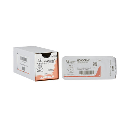 Ethicon Y495G Monocryl Poliglecaprone Absorbable Suture with Needle, Size 5-0