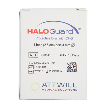 Antimicrobial Protective Disc HaloGUARD™ CHG (Chlorhexidine Gluconate) 1 Inch Disc / 4 mm Hole Diameter Sterile