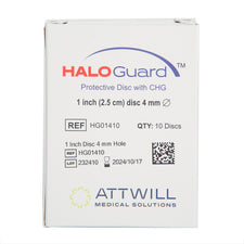 Antimicrobial Protective Disc HaloGUARD™ CHG (Chlorhexidine Gluconate) 1 Inch Disc / 4 mm Hole Diameter Sterile