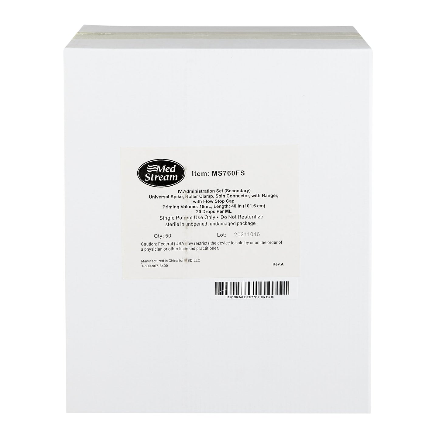 Secondary IV Administration Set MedStream Gravity Without Ports 20 Drops / mL Drip Rate Without Filter 40 Inch Tubing Solution