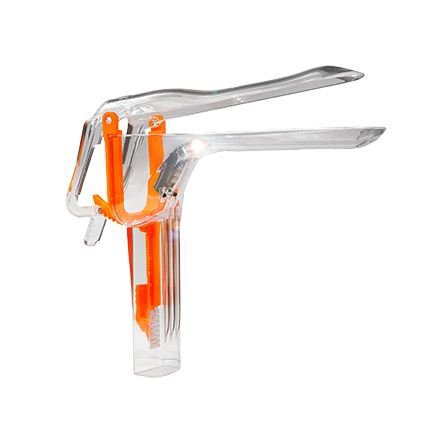 Vaginal Speculum ER-SPEC® Pederson Sterile Office Grade Acrylic Medium Double Blade Duckbill Disposable Built-In Light Source