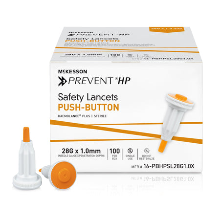 McKesson 16-PBHPSL28G1.0X Prevent HP Push Button Safety Lancet, 28 Gauge, 1.0 mm