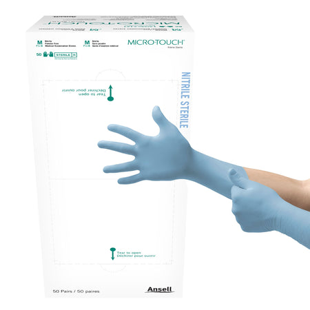 Ansell 6034152 Micro-Touch Nitrile Extended Cuff Length Exam Glove, Medium, Blue