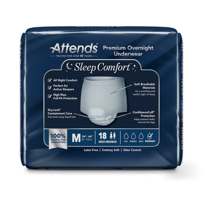 Attends® Sleep Comfort Premium Overnight Underwear, Medium, 24 – 44 Inches