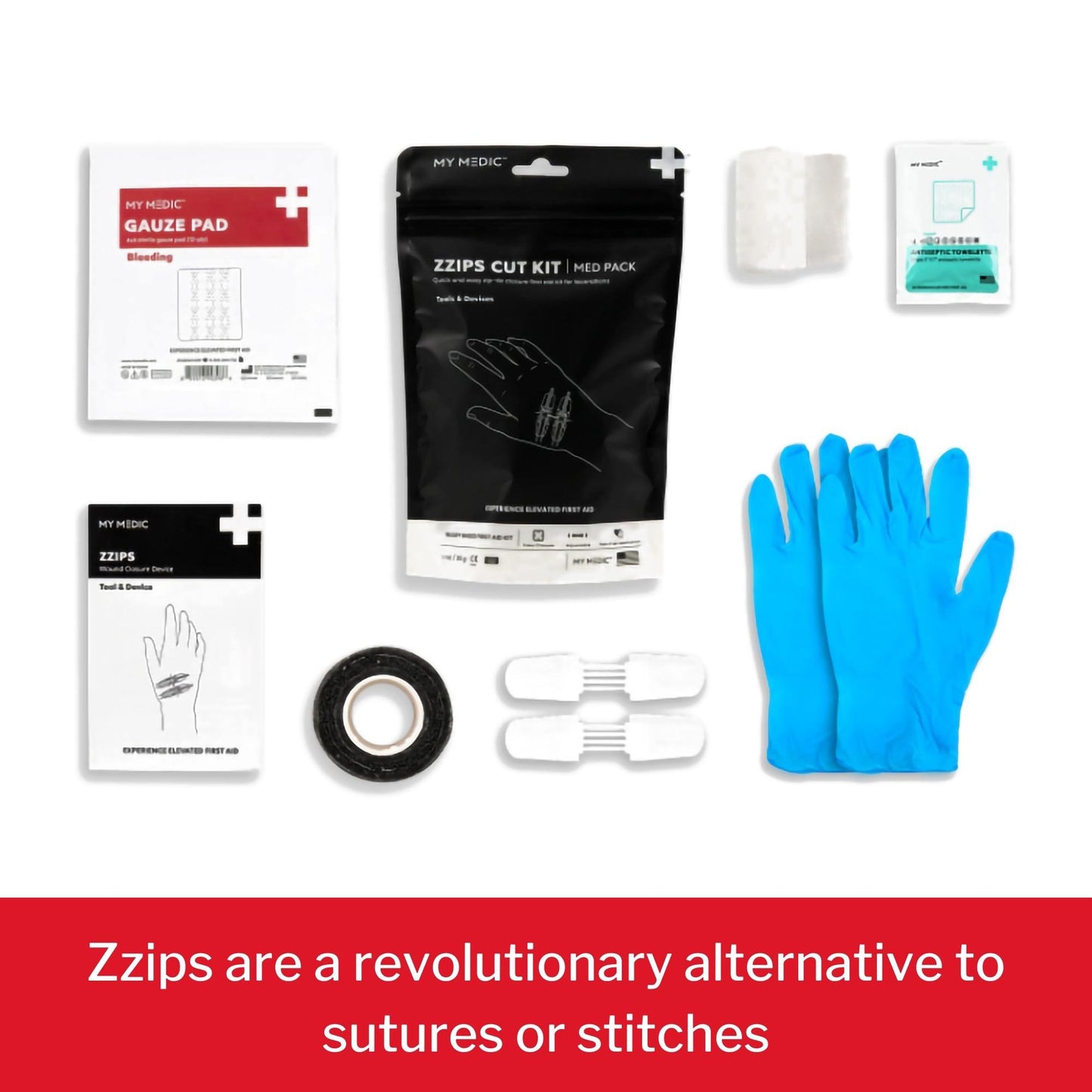 Med Packs™ Zzips First Aid Kit for Cuts, Lacerations in Portable Pouch