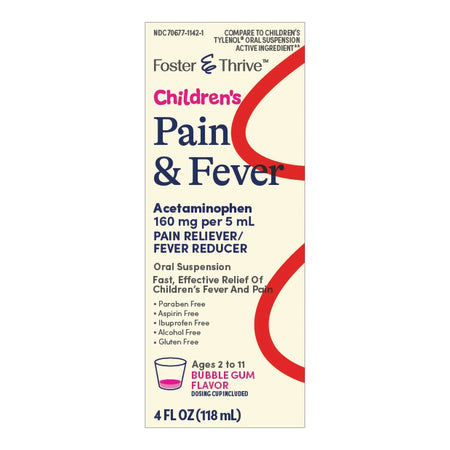 McKesson 70677114201 Foster & Thrive Children's Pain & Fever Acetaminophen Oral Suspension Bubblegum
