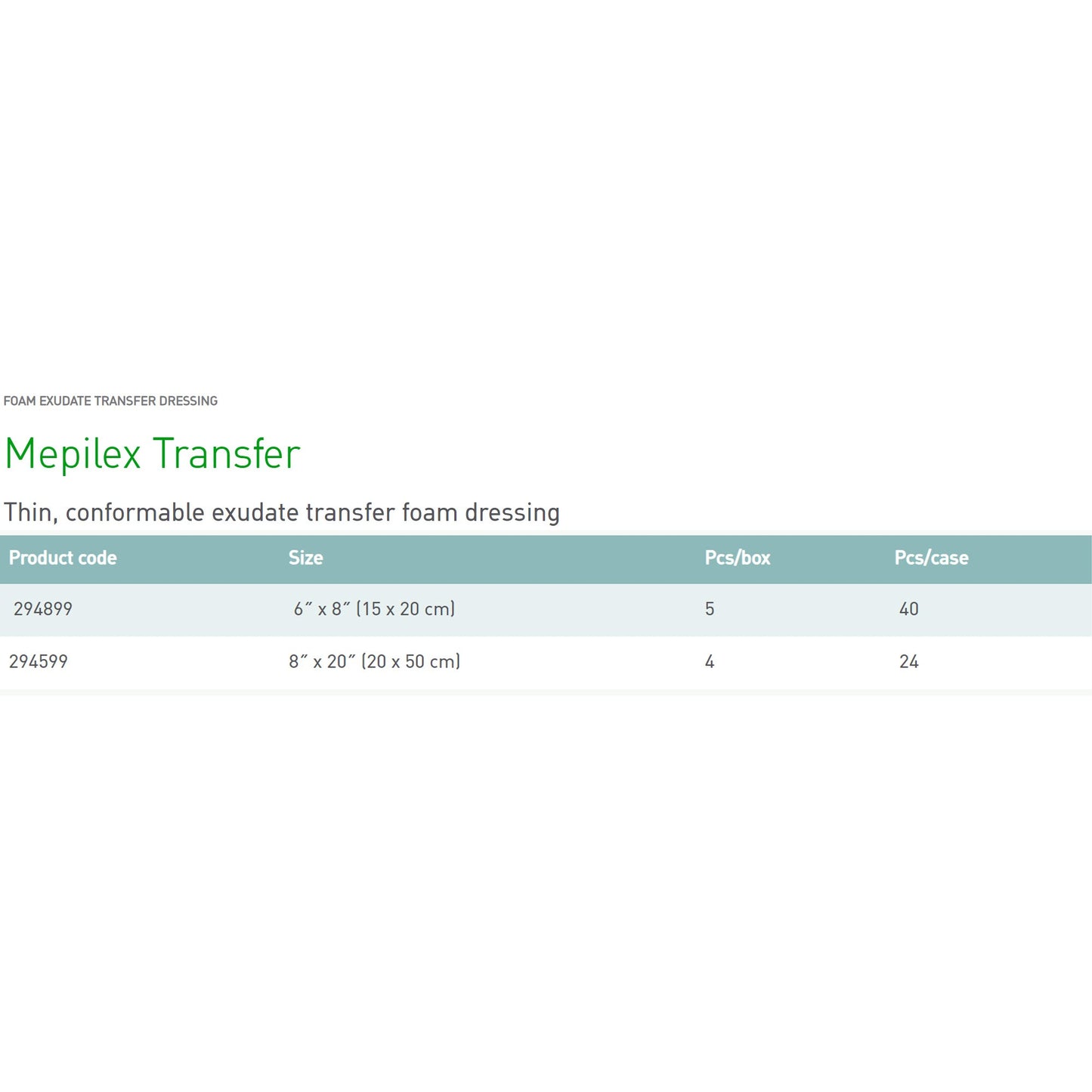 Mepilex® Transfer Thin Foam Dressing, 8 x 20 Inch